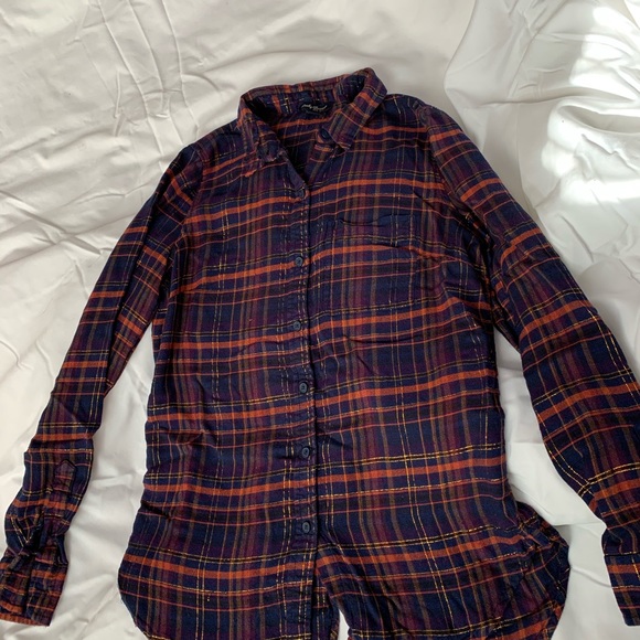 Lucky Brand button up shimmery plaid top - Picture 4 of 8